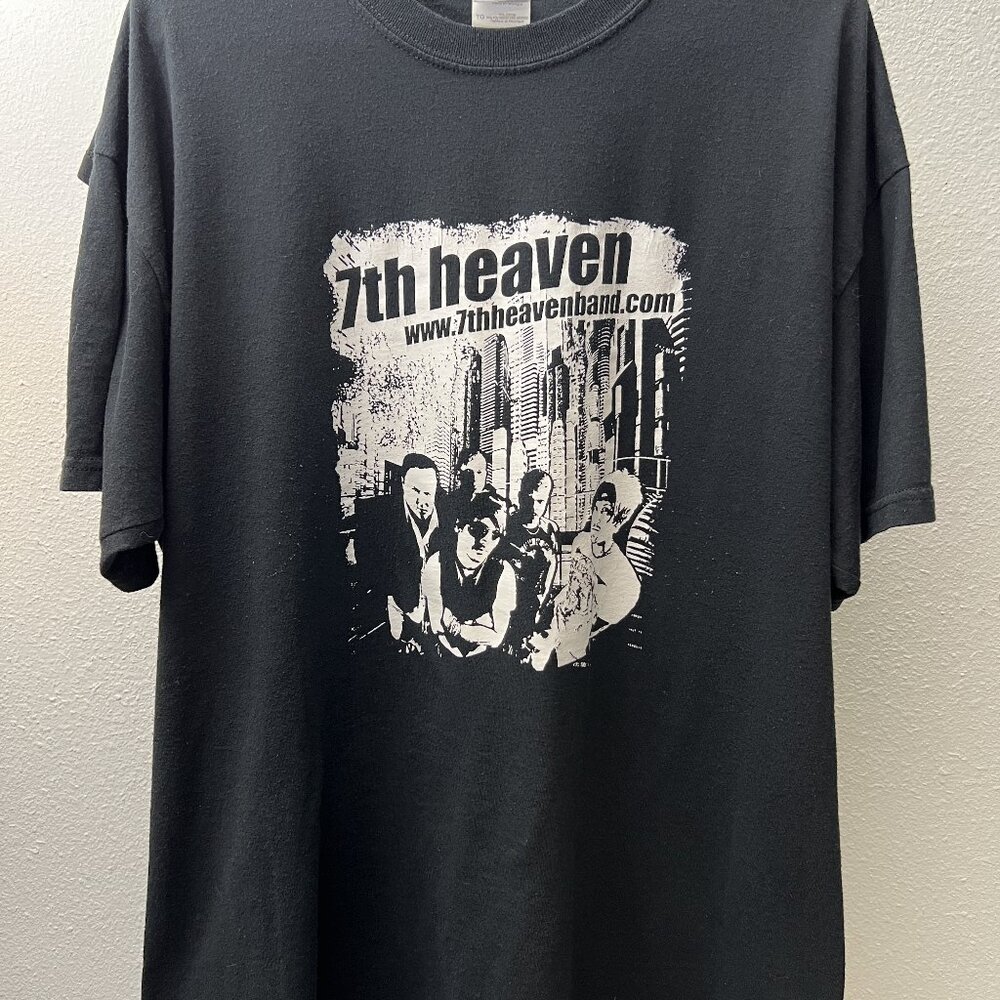 7th Heaven Chicago-Based Rock Band Black Graphic Print Tee T-Shirt SZ XL